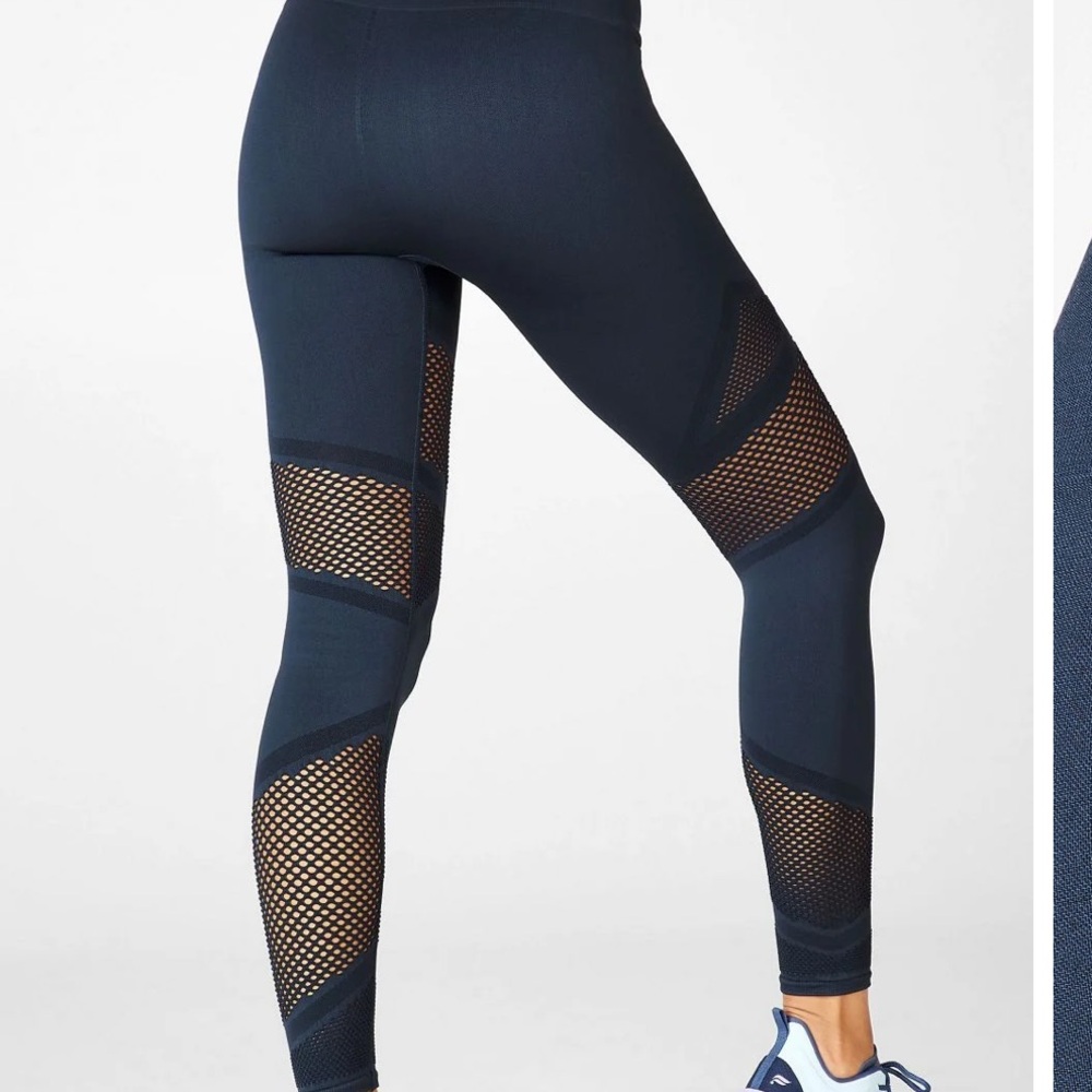 Fabletics Blue Mesh Panel Leggings (Mosaic High-Waisted 7/8) - Picture 2 of 8